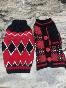 Burberry RED Plaid NO MAKER'S LABEL Dog Sweater XXS Set 2 BID 4 CHARITY❤️blt7m88 - Picture 1 of 7