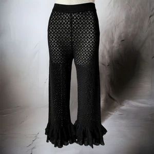Pantalones de punto para mujer Michael Kors Collection con volantes dobladillo medianos negros NUEVOS $695 - Imagen 1 de 12