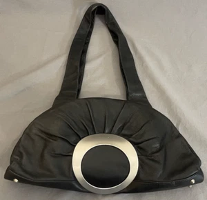 RENATO ANGI VENEZIA  Made In Italy Genuine Black Leather Shoulder Bag RARE Metal - Picture 1 of 13
