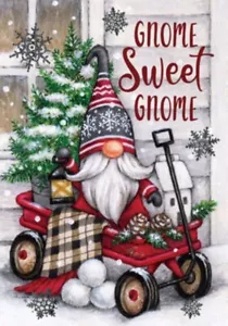 Gnome Dulce Gnomo, Copos de Nieve, Bandera de la Casa Santa, 28""x 40", Decoración Personalizada, 2 Caradas - Imagen 1 de 1