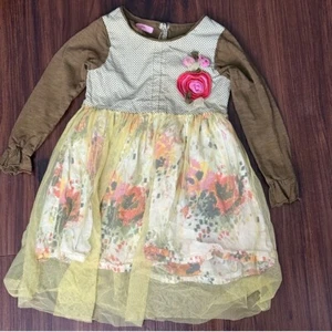 Beetlejuice London Dress Floral Applique Long Sleeve Polka Dot 4T - Picture 1 of 5