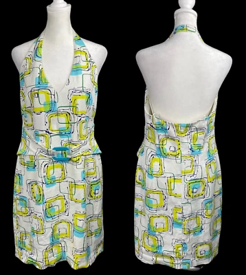 Vestido halter vintage DAVID MEISTER para mujer talla 10 multicolor hasta la rodilla geométrico Foto 1 de 4