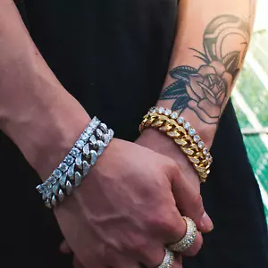 Maglia Cubana Diamante Oro 18k + Pacchetto Bracciale Tennis Solido Vero Ghiacciato - Foto 1 di 4