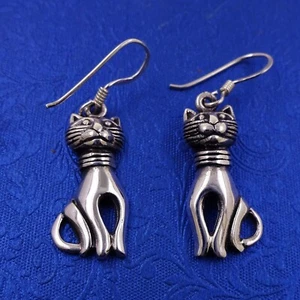 Vintage Cat Earrings 925 Sterling Silver - Picture 1 of 3