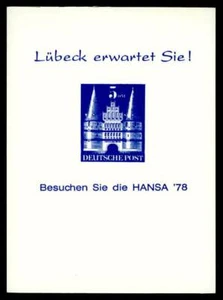 BRD BLOCCO ESPOSIZIONE 1978 HANSA LÜBECK CANCELLO A LEGNA BIZONE 100 5 DM COSTRUZIONI m3566 - Foto 1 di 2