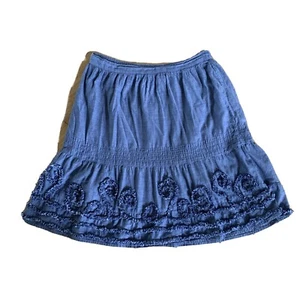 Gonna Studio West M blu chambray cotone linea A bordo ciniglia vita elasticizzata - Foto 1 di 9