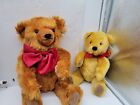 2 Vintage Deans Mohair Bear Londres or et rouge/brun avec arc rouge