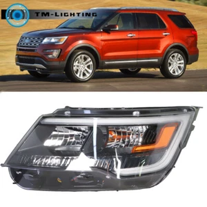 For 2016-2019 Ford Explorer Left Side Halogen Headlight w/LED DRL Black Headlamp - Picture 1 of 10