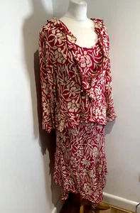 Adini Dress outfit Size M L midi ruffle Floral Red Womens event Flowy Relaxed - Picture 1 of 13