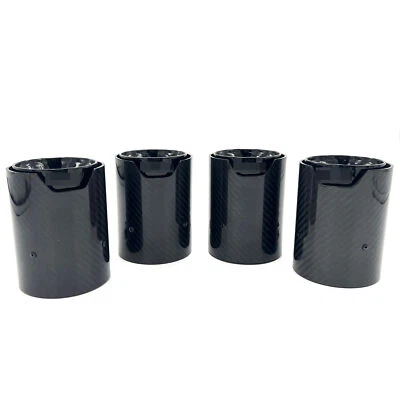 4PC For BMW F80 M3 F82 M4 Carbon Fiber Stainless Steel Tip 70MM 2015-2019 Black - Image 1 of 4
