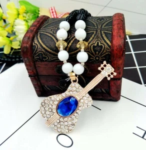 Fashion Jewelry Crystal Guitar Opal Beads Chain Sweater Long Necklace - Picture 1 of 5