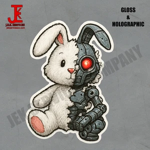 Robot Rabbit Plush Sticker - Waterproof Vinyl Printed Decal - Bio-Mechanical - Picture 1 of 4
