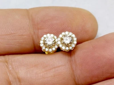 1.02ct Genuine Natural Diamond Stud Earrings In Solid 14K Yellow Gold, Halo - Image 1 of 4