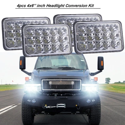 4PC Fit Chevy C4500 C5500 Topkick 2003-2009 DOT 4x6" LED Headlights Hi/Lo Beam - Image 1 of 4