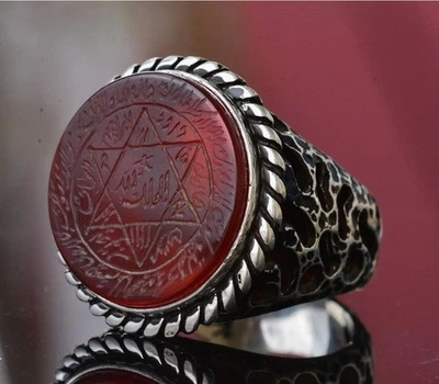 大卫之星 所罗门王印章 - 纯银戒指 尺寸 10 手工制作 925 — 第 1/4 张图片