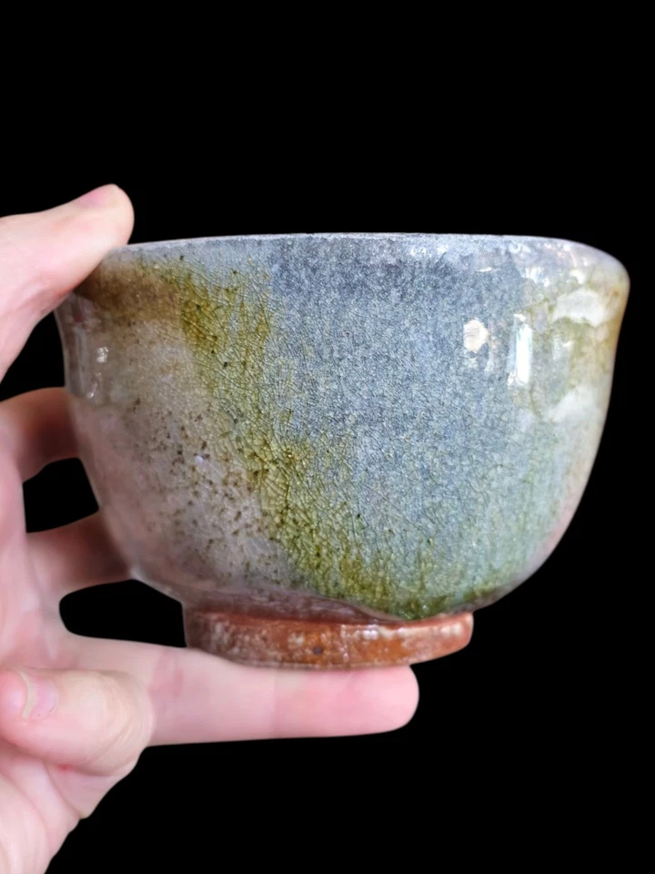 Soda Fired Japanese Shino Chawan Tea Bowl Footed Handmade Ceramic Pottery ART  - Image 1 of 4