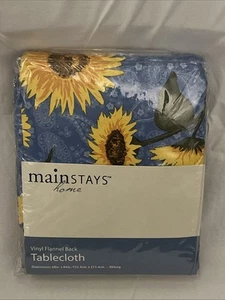 Mainstays Home Vinyl Front Poly Back Tablecloth 60” X 84” Blue Yellow Sunflower - Picture 1 of 4