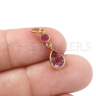 Tiny Pendant 14k Gold Amethyst And Ruby Gemstone Pendant Handmade Charm Pendant - Image 1 of 4