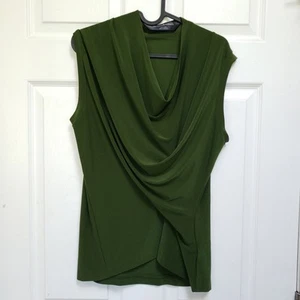 Norma Kamali Olive Green Sleeveless Cowl Neck Slinky Blouse Top Womens XXL - Picture 1 of 4