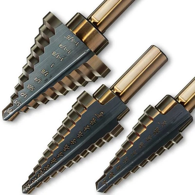 HOBBYPOWER24 HSS Stufenbohrer Set 5-tlg Schälbohrer Konusbohrer Kegelbohrer Fräser mit Koffer