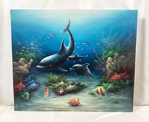 C. Benolt Tropische Delfine Ölgemälde auf Leinwand signiert 24x20 - Bild 1 von 8