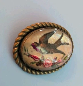 Antique 1900 Victorian Mourning Reverse Painting Bubble Glass Brooch Pin - Picture 1 of 6