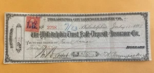 1898 Philadelphia City Passenger Railway / Trust Safe Deposit & Check Doc Stamp - Bild 1 von 11