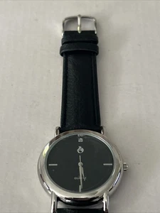 Reloj de Lujo Hombre Diamante Llama Japón Tono Oro Blanco Cuarzo 40mm Cuero - Imagen 1 de 12