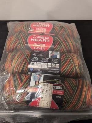 Red Heart Super Saver Stripes Yarn Fall Medium 4 ply 236 yds 5 oz Lot of 4 - Image 1 of 2