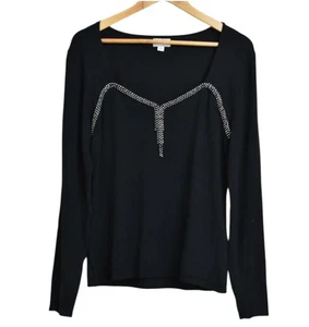 Diamante Design Black Top Size L By Queenspark Work Party Wear - Picture 1 of 8