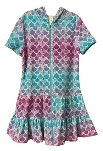 Mermaid Girls Cover Up Terry Cloth Hooded Beach/pool CAT & JACK Size 7/8 Medium - Picture 1 of 4