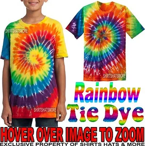 Youth Tie Dye Rainbow T-Shirt Tye Died XS, S, M, L, XL Boys Girls Kids Child - Picture 1 of 1