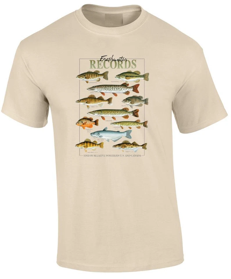 Freshwater Records Fish of US and Northern Canada Walleye Bass Fishing T-Shirt - Image 1 of 1