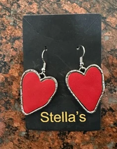 2” red faux leather heart pierced earrings hook NEW fashion jewelry - Picture 1 of 4