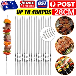 Stainless Steel Barbecue Metal Skewers Flat Needle BBQ Tools Kebab Stick 28CM AU - Picture 1 of 12