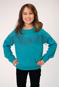 Roper Girls Fringe Turquoise 100% Cotton Sweatshirt - Picture 1 of 4