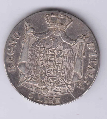 ITALY ITALIA L.5 Lire 1809M Napoleon, silver, nice XF grade, see scans (ita311) Cover