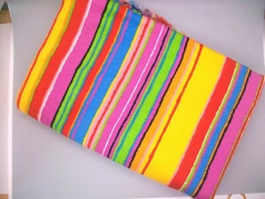 Vintage Multi Color Rainbow Textured Cotton Stripe Fabric 61" x 46" - Picture 1 of 4