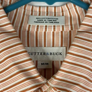 CUTTER & BUCK Shirt Mens Medium Orange Striped Button Down Long Sleeve Cotton - Picture 1 of 10