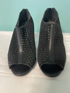 Schwarzer Kunstleder Cutout Slingback Blockabsatz Größe 8. S-330 - Bild 1 von 7