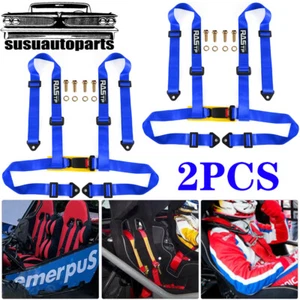 2X Blue 2in 4-Point Adjustable Racing Seat Belts Harness Safety Shoulder Straps - Picture 1 of 12