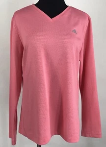 Adidas Shirt Women’s Size Large L Pink V-neck Waffle Mesh Long Sleeve - Picture 1 of 6