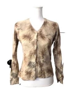 Vintage Jillian Jones Cardigan Sweater Angora Lambswool Leaf Print Sz S Brown - Picture 1 of 5