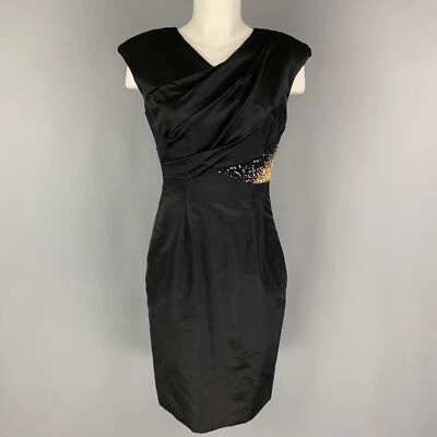 MONIQUE LHUILLIER Size 4 Black Gold Silk Rayon Sequined Cocktail Dress - Изображение 1 из 4
