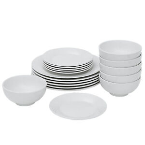 Porcelain Dinnerware Set Round Dinner Plates Dish Kitchen For 6 White 18-Piece