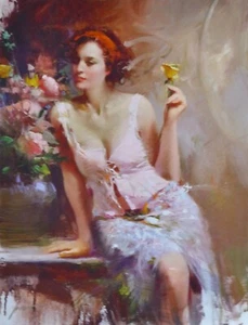 Pino Daeni "SWEET SCENT" Woman & Roses on Canvas HAND SIGNED number 1 - Picture 1 of 5