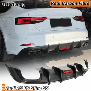 For Audi A5 B9 Sline S5 2017-2020 REAL Carbon Rear Bumper Lip Diffuser Spoiler - Picture 1 of 11