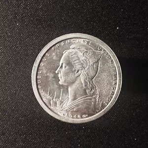 1948 MADAGASCAR 🇲🇬 FRENCH COLONY 2 FRANCS BULL WILDLIFE ALUMINIUM - Picture 1 of 2