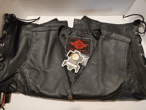 Women’s Braided Motorcycle Side Lace Black Leather Vest 5XL - Picture 1 of 6