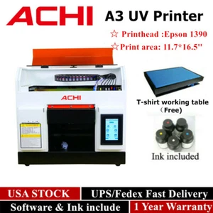A3 UV Printer Epson1390 For Flatbed Cylindrical Glass Metal Rotation Embossed US - Picture 1 of 12